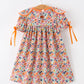 Orange Floral Bow Petals Collar Girls Dress