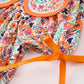 Orange Floral Bow Petals Collar Girls Dress