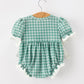 Western Plaid Horse Embroidered Girl Bubble Romper