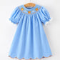 Blue Fall Thanksgiving&Halloween Pumpkin Smock Embroidery Lace Baby Girl Dress