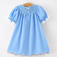 Blue Fall Thanksgiving&Halloween Pumpkin Smock Embroidery Lace Baby Girl Dress