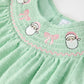 Christmas Mint Green Smocked Santa Girls Puff Sleeve Dress