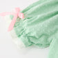 Christmas Mint Green Smocked Santa Girls Puff Sleeve Dress