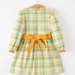 Thanksgiving Turkey Applique Plaid Girls Long Sleeve Dress