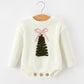 Winter Christmas Tree Girls Knit Romper Bow Long Sleeve
