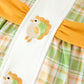 Thanksgiving Turkey Applique Plaid Girls Long Sleeve Dress