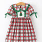 Christmas Tree Plaid Girls Dress Petals Collar Ruffle