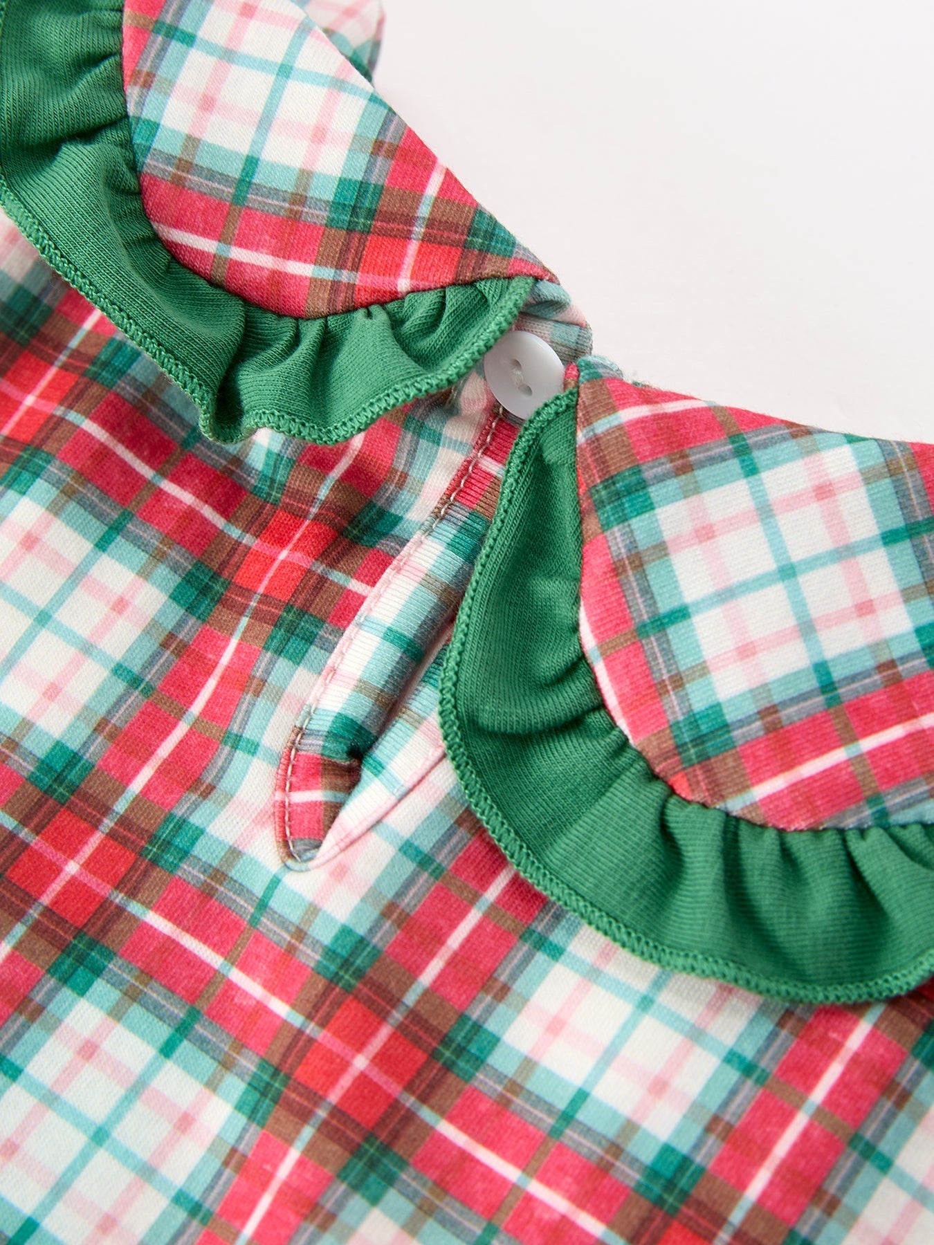 Christmas Tree Plaid Girls Dress Petals Collar Ruffle