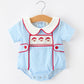 Christmas Santa Embroidered Boys Jon Jon Peter Pan Collar