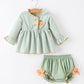 Fall Plaid Baby Girl Outfit Set Pumpkin Applique Ruffle Top Bloomer
