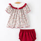 Fall Pumpkin Embroidery Baby Girl Outfit Set Red Bloomer Set