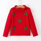 Baby Girl Christmas Red Knit Sweater with Embroidered Tree Appliqué