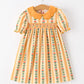 Fall Floral Stripe Girls Dress Petals Collar Smocked