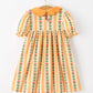 Fall Floral Stripe Girls Dress Petals Collar Smocked