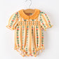Fall Floral Stripe Baby Girls Romper Petals Collar Smocked