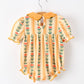 Fall Floral Stripe Baby Girls Romper Petals Collar Smocked