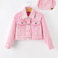 Girls Pink Denim Jacket with Lace Bow Back Detail