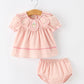 Fall Baby Girl Pink Peter Pan Collar Embroidered Bloomer Set