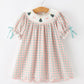 Girls Christmas Smocked Plaid Dress with Tree Embroidery