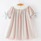 Girls Christmas Smocked Plaid Dress with Tree Embroidery