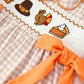 Thanksgiving Smocked Girls Dress Turkey Pumpkin Pie Embroidery