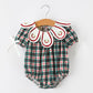 Baby Girl Christmas Plaid Wreath Embroidery Bubble Romper