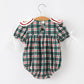 Baby Girl Christmas Plaid Wreath Embroidery Bubble Romper