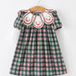 Baby Girl Christmas Plaid Embroidered Dress Wreath Collar