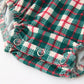 Baby Girl Christmas Plaid Wreath Embroidery Bubble Romper