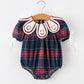 Navy Red Christmas Plaid Wreath Baby Girl Bubble Romper