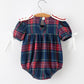 Navy Red Christmas Plaid Wreath Baby Girl Bubble Romper