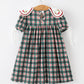 Baby Girl Christmas Plaid Embroidered Dress Wreath Collar