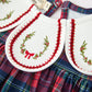 Navy Red Christmas Plaid Wreath Embroidered Girl Dress