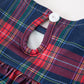 Navy Red Christmas Plaid Wreath Embroidered Girl Dress