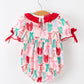 Baby Girl Christmas Smocked Bubble Romper Bow Print