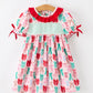 Girl Christmas Smocked Dress Red Green Bow Holiday Party Dress