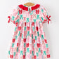 Girl Christmas Smocked Dress Red Green Bow Holiday Party Dress