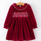 Christmas Velvet Smocked Girls Dress with Pearl Detail