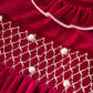 Christmas Velvet Smocked Girls Dress with Pearl Detail