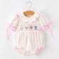 Christmas Smocked Baby Girl Bubble Romper Embroidered Ruffle Collar