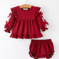 Christmas Baby Girls Red Lace Bow Bloomer Set