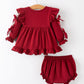 Christmas Baby Girls Red Lace Bow Bloomer Set