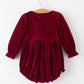 Baby Girls Christmas Burgundy Velvet Plaid Bow Romper
