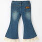 Girls Denim Lace Trim Bell Bottom Jeans