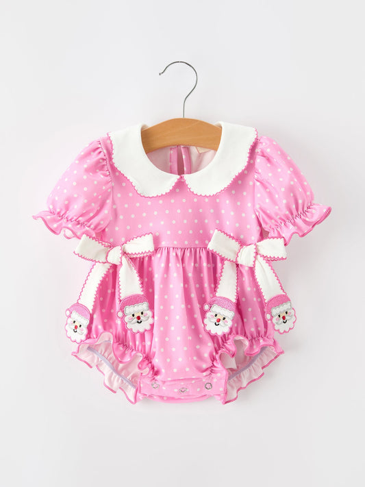 Christmas Baby Girls Santa Bow Peter Pan Collar Romper