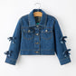 Girls Denim Bow Sleeve Button-Front Jacket