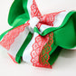 Christmas Red Lace Green Layered Bow Hair Clip 6.3 Inches