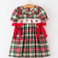 Christmas Girls Plaid Smocked Ruffle Collar Bow Dress
