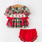 Christmas Girls Plaid Smocked Ruffle Collar Bloomer Set