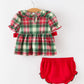 Christmas Girls Plaid Smocked Ruffle Collar Bloomer Set